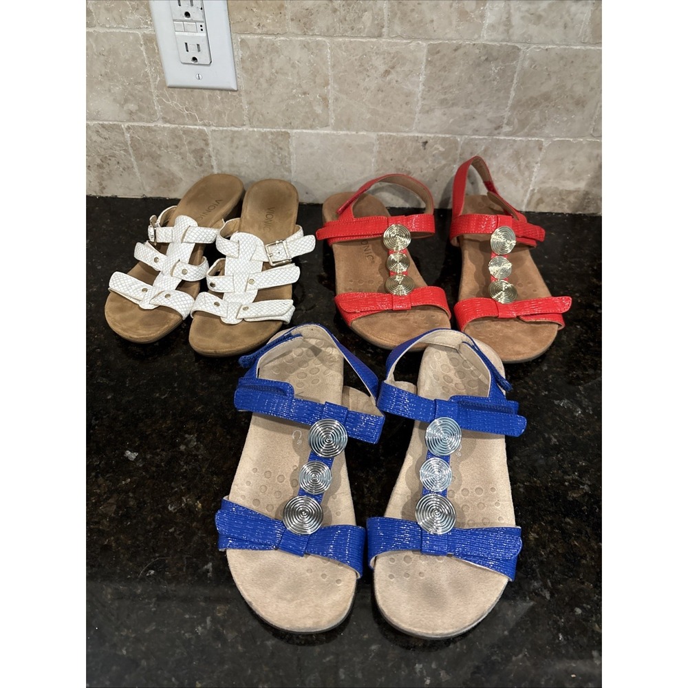 Lot of 3 Vionic Sandals Women's size 7/7.5 Red White Blue Comfortable
